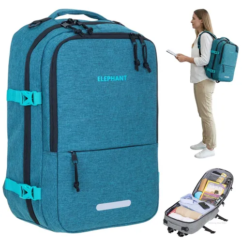 Elephant Fly Medium Large Damen Rucksack in Petrol - Leichter Rucksack für Reisen und Pendler mit 2 Hauptfächern und Laptopfach (15,6