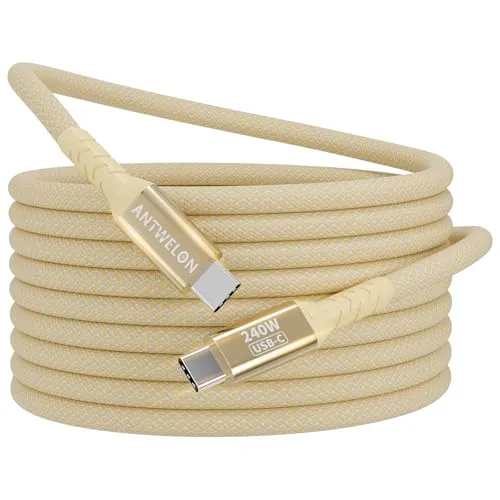 ANTWELON 240W USB C auf USB C Kabel PD 3.1 USB C 2M Nylon Geflochten Ladekabel Schnellladekabel für iPhone 16 15 Pro Max Samsung Galaxy S24 S23 Macbook Pro iPad Pro (gelb)