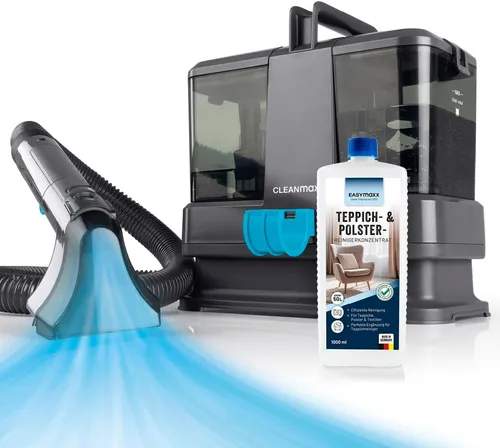 CLEANmaxx Kompakt Polsterreiniger 330W – Effektiver Waschsauger für Polster und Teppiche - Der CLEANmaxx Kompakt Polsterreiniger mit 330W und 9 kPa Saugkraft entfernt selbst hartnäckige Flecken von Teppichen, Sofas und Autositzen. Inklusive Teppichshampoo für optimale Reinigungsergebnisse und vielseitiges Zubehör.