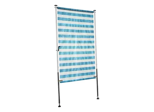 Angerer Balkonsichtschutz, Senkrechtmarkise mit Handkurbel, Terrasse/Balkon, Montage ohne Bohren, Made in Germany, Kunststoff, UV-beständig, höhenverstellbar, wasserabweisend, 150 cm Blau-Weiß