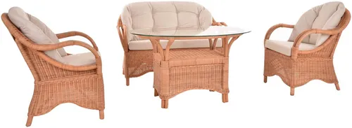 Krines Home Sitzgruppe Set 92 / B Apricot – 4-teilig mit Tisch und Kissen - Elegante 4-teilige Sitzgruppe aus Rattan in Terracotta mit bequemen Polstern. Ideal für entspannte Stunden im Garten oder auf der Terrasse.