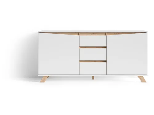 byLIVING Kommode Valentin 160 cm - Moderne Kommode im skandinavischen Stil mit Eiche-Optik, 2 Türen, 3 Schubladen und 4 Fächern. Ideal für stilvolle und nachhaltige Einrichtung.