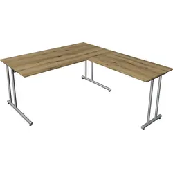 Start Up Winkelkombination, Eiche, 160 x 180 cm - Kinderschreibtische mit modernem Design und stabilem C-Fuß-Gestell in Silber, ideal für ergonomisches Arbeiten und individuelles Setup.