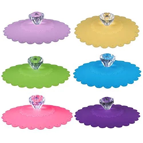 CaLeQi Silikon-Becherdeckel im Kreativen Diamantdesign, 6er-Set Passt Mühelos auf alle Wasserflaschen/Gläser Wiederverwendbar, Stilvoll und Praktisch Keine Sorgen mehr Wegen Staub