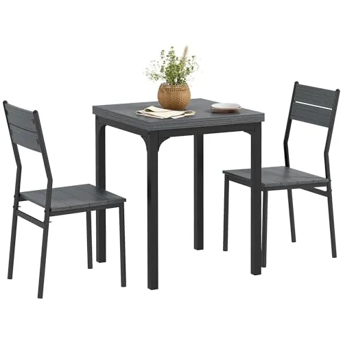 HOMCOM 3-teilige Essgruppe mit Esstisch und 2 Stühlen, Grau