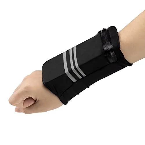 Navaris Handgelenk Tasche mit Reflektoren - Sport Handgelenkbeutel - Handgelenktasche für Schlüssel Geldbörse Wertsachen - Handgelenkbeutel fürs Joggen - Schwarz