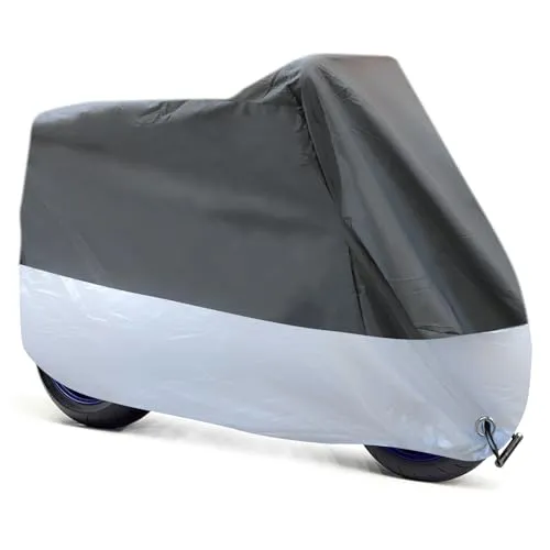 Motorradabdeckung, Winterfeste wasserdichte Motorradplane Outdoor 190T Oxford Stoff mit Verriegelungslöchern Motorrad Staubdichte Plane (245cm x 105cm x 125cm)