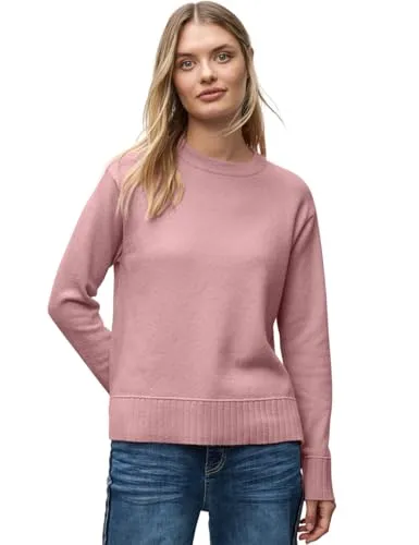 Street One Damen 3015507 Rundhals Pullover – Powder Pink Mel, Größe 42 - Stylischer Strickpullover mit Rundhalsausschnitt und seitlichen Schlitzen, perfekt für den Alltag und bequem zu tragen.