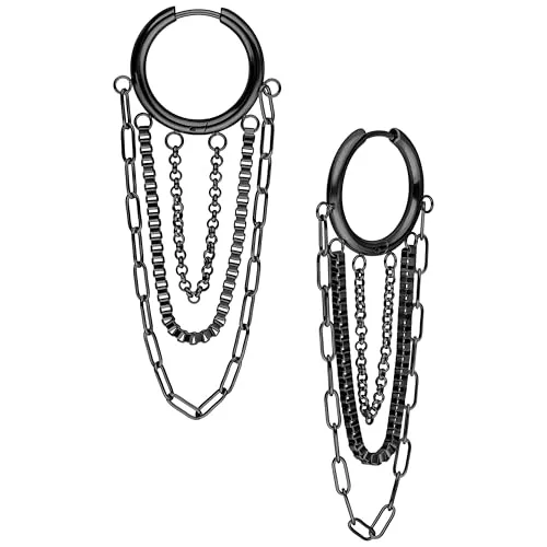 Wildcat Ohrringe - Multilayer Chain Hoops - Schwarz - Chirurgenstahl 316L - Hochwertige Ohrringe aus Chirurgenstahl 316L, wasserfest und langlebig. Ideal für jeden Stil – von rockig bis elegant. Setze ein individuelles Statement mit diesen vielseitigen Schmuckstücken!