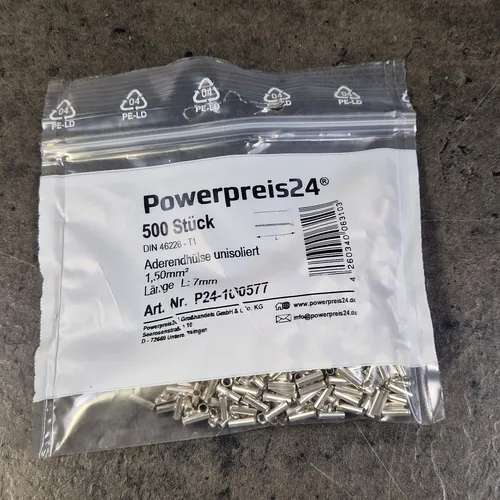 Stück Aderendhülsen unisoliert blank 1,5 mm² Aderendhülse Länge 7mm 500