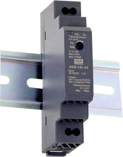 MEAN WELL DDR-15G-15 Hutschienen-DC/DC-Wandler 15V 1A - Kompakter DC/DC-Wandler für DIN-Schienen, ideal für den professionellen Einsatz. Mit 15W Leistung und 1 Ausgang, sorgt er für stabile Spannungsversorgung in der Industrie.