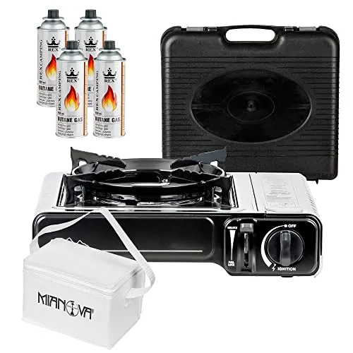 Mianova Campingkocher - 1-flammiger Outdoor Gaskocher mit Piezozündung - Sport & Outdoor-Aktivitäten, ideal für Camping und BBQ mit schneller Zündung und stufenlos regulierbarer Flamme für optimale Grill- und Kochmöglichkeiten.