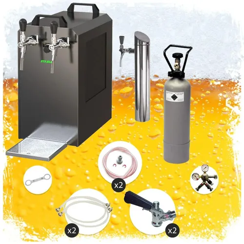 Untertheken Komplett Set Zapfanlage Stream 80 - Professionelles Bierzapfset mit 2-leitigen Zapfköpfen und innovativer Kühltechnologie. Ideal für Heimfeiern und gewerbliche Nutzung, bereit in nur 10 Minuten!