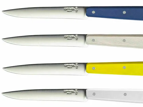Opinel Bon Appetit Celeste 4 teiliges Messerset #5 - Edelstahl Besteckset für stilvolles Abendessen, mit ergonomischem Griff für optimalen Komfort und Langlebigkeit.