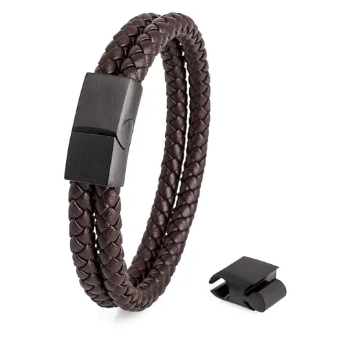Akitsune Simplicitas Lederarmband - Handgefertigter, Magnetischer Armschmuck für Herren und Damen - Elegantes, geflochtenes Lederarmband mit magnetischem Edelstahlverschluss. Ideal für jeden Anlass, federleicht und in verschiedenen Farben erhältlich. 30 Tage risikofreier Rückversand!