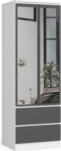 Kleiderschrank mit Spiegel | Moderner Gästeschrank | 60 cm Breite - Der stilvolle 2-türige Kleiderschrank mit Spiegel ist ideal für kleine Räume. Mit nur 60 cm Breite bietet er praktischen Stauraum und überzeugt durch sein modernes Design. Einfach selbst zu montieren und passt perfekt in jedes Zimmer.