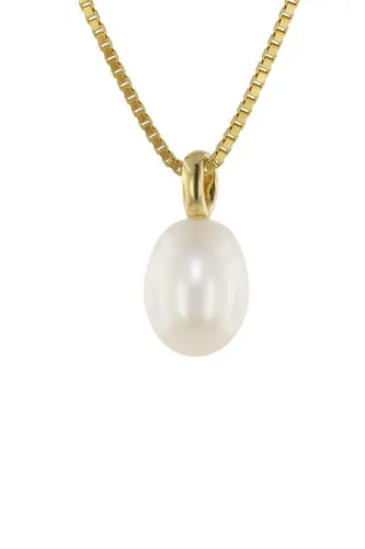 trendor Perlen-Anhänger Kette Gold 333 - Elegante Kette mit 10 mm Süßwasser-Zuchtperle, 40 cm lange vergoldete Silberkette, ideal für besondere Anlässe oder als stilvolles Geschenk.