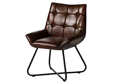 Gepolsterter Polsterstuhl braun aus Büffel-Leder - Stuhl für Erwachsene, bereits montiert, mit elegantem industriellen Design und robustem Eisenrahmen – ideal für Ihr Esszimmer.