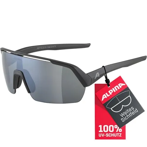 ALPINA TURBO HR Sportbrille - black matt - Sportbrille mit wasserabweisender Oberfläche und Fogstop-Beschichtung für beschlagfreie Sicht, ideal für aktive Sportler. 100% UV-Schutz und anpassbare Nasenpads für optimalen Komfort.
