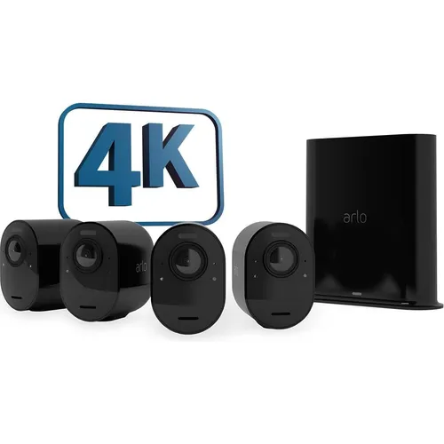 Arlo Ultra 2 WLAN Überwachungskamera 4er Set - 4K Nachtsicht & Bewegungsmelder - Überwachungskameras: 4K HDR-Videoqualität für gestochen scharfe Aufnahmen, 100% kabellos für einfache Installation und wetterfest für ganzjährigen Schutz.