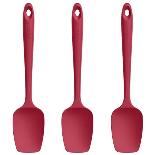 Silikon Löffel Spatel 3er Set: U-Taste 315℃ Hoch Hitzebeständig BPA-frei Flexible Silikon Teigschaber & Antihaft-Gummischaberlöffel, Kochen Backen Schaben Mixen Küchenutensilien (Rot)