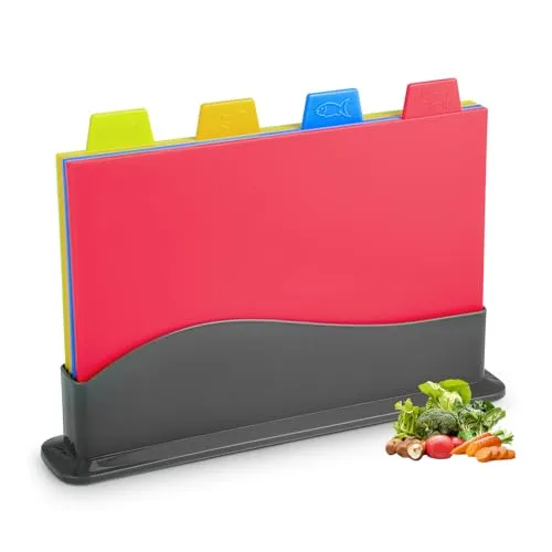 Stück Schneidebrett Kunststoff Set – Schneidebrett Set – Schneidebretter mit Ablageständer– Spülmaschinenfest und BPA-frei – Umkehrbare Kunststoff – 30×23.5cm 4