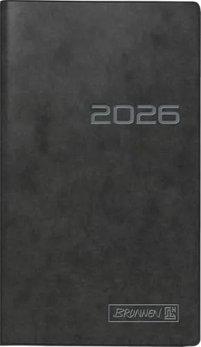 BRUNNEN Taschenkalender 753 – 1 Monat/2 Seiten - Praktischer Taschenkalender im handlichen Format 8,7 x 15,3 cm mit 32 Seiten, ideal für die Planung unterwegs. Schwarz-blauer Karton-Umschlag und Jahresübersicht für effiziente Organisation.
