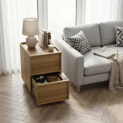 Nachttisch Modern Minimalistisch In Eicheoptik Aus Mdf Und Spanplatte, 38 X 48 X 50 Cm, 2 Grifflose Schubladen