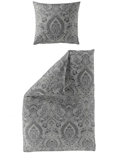 Bierbaum Biber Bettwäsche 155x220 Ornamente Barock grau - Bettwäschegarnitur aus 100% atmungsaktiver Baumwolle, ideal für den Winter, trocknergeeignet und mit Öko-Tex Zertifikat für nachhaltigen Schlafkomfort.