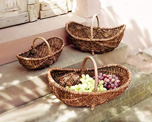 Dekoleidenschaft Füllkorb aus Weide – Handgefertigter Obstkorb mit stabilem Holzbügel - Regalkörbe in 3 Größen, ideal für vielseitige Nutzung als Obstkorb, Pilzkorb oder Aufbewahrungskorb. Handarbeit aus Naturweide mit robustem Tragebügel für besten Komfort.