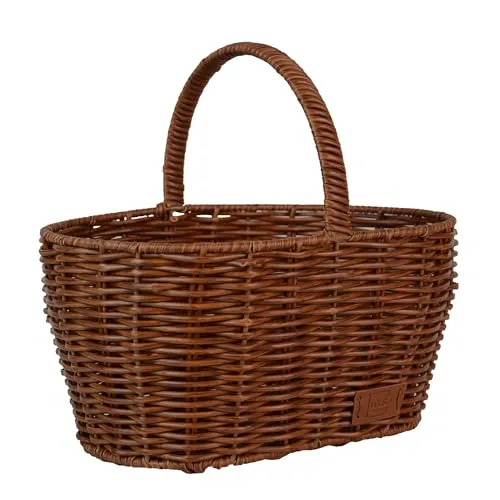 UNUS Einkaufskorb in Rattan-Optik, Wetterfest und Vielseitig - Einkaufskörbe – Langlebiger Kunststoffkorb im stilvollen Rattan-Look, ideal für Einkäufe, Picknicks und Aufbewahrung, mit stabilem Henkel und schimmelfrei.