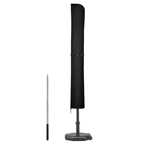 Dokon Sonnenschirm Schutzhülle Wasserdicht Hülle für Sonnenschirme bis 350cm Ø, Winterfest UV-Beständig Ampelschirm Abdeckung mit Stab, Abdeckhauben für Gartenschirm, Marktschirm (190x30/50cm)