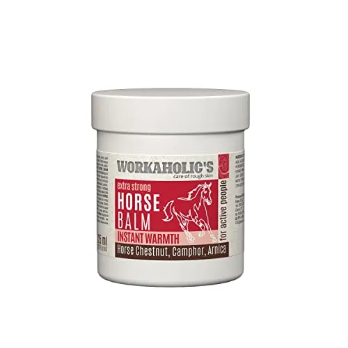 Workaholic's Pferdebalsam wärmend extra stark, Pferdesalbe, Horse Balm, Massage Creme mit Arnika, Rosskastanie und Mottenkugel für schnelle Wirkung gegen Schmerzen, 125ml