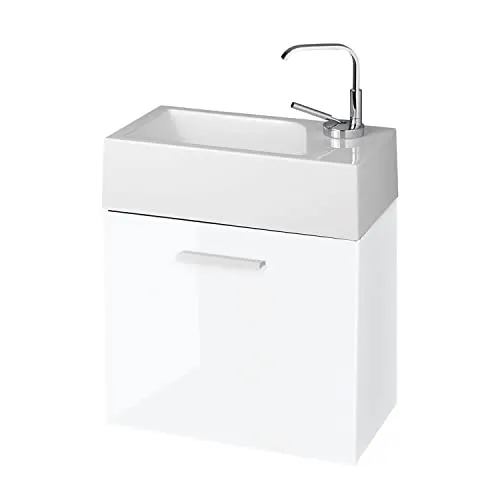 Wunderbad Gäste-WC Badmöbel Waschbecken mit Unterschrank und Ablagefächer