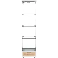 PXloue Glasvitrine LED 167x43x37cm Weiß mit Schubladen