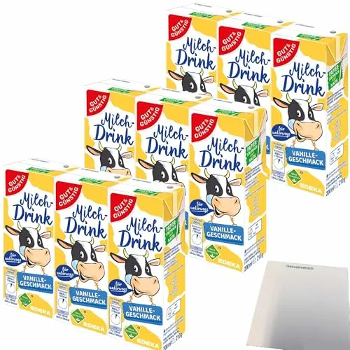 Gut&Günstig Milchdrink Vanille vollmundiger Vanillegeschmack mit fettarmer Milch und Papier-Trinkhalm 3er Pack (9x200ml) + usy Block