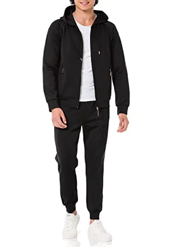 Redbridge Premium Trainingsanzug Sportlicher Zweiteiler mit Kapuzenjacke und Jogginghose für Freizeit und Sport Schwarz XL