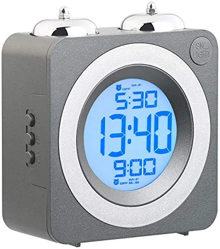 St. Leonhard Funkwecker laut: Digitaler Funk-Glockenwecker mit 2 Weckzeiten, Wochentags-Alarm, eckig (Wecker Montag bis Freitag, Wecker extra laut, Mehreren)
