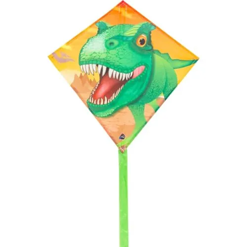 HQ Design Mini Eddy T-Rex, Kinderdrachen Drachen Flugdrachen Drachen zum steigen Lassen, wenig Wind, ab 5 Jahre, 40x40cm+Drachenschwanz inkl. 15kp Polyesterschnur 15m auf Griff, 3-6 Bft