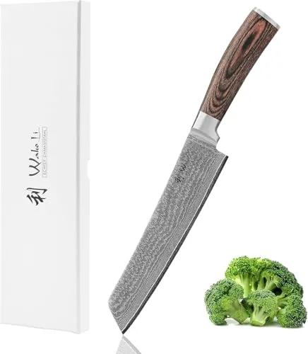Wakoli EDIB Tanto Damastmesser 20 cm - Kochmesser im japanischen Stil mit 20 cm Tanto-Klinge aus 67 Lagen Damaststahl und schnitthaltigem VG10-Kern – ideal für präzises Schneiden und perfekte Kontrolle in der Küche.