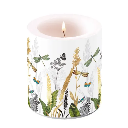 Ambiente Kerze 10 cm candle Ornamental flowers weiß Landhaus