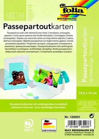 FOLIA PASSEPARTOUTKARTEN-SET RECHTECKIGE STANZUNG PERLWEISS PASSEPARTOUT