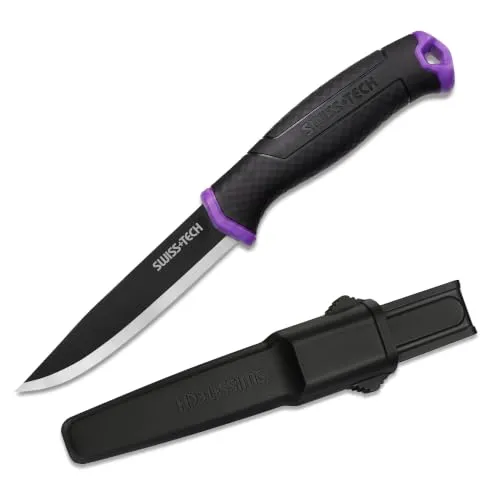 Swiss+Tech Outdoor Messer, Jagdmesser Feststehende Klinge mit Scheide | 7Cr17 Edelstahl, Rutschfesten Griff, Gesamtlänge 22 cm, Klingenlänge 10,5 cm, Bushcraft Messer für Camping Wandern Abenteuer