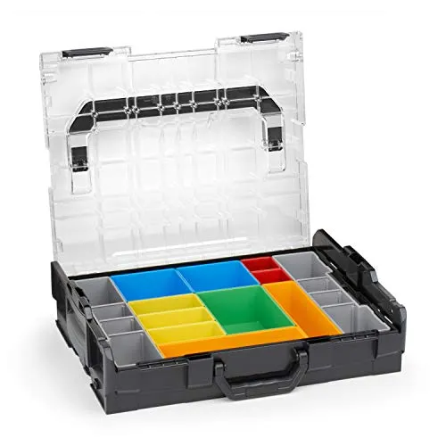 L-BOXX 102 Kunststoff Werkzeugkoffer schwarz Deckel transparent mit Insetboxen-Set H3 Sortierboxen für Kleinteile | ideale Schraubenaufbewahrung System