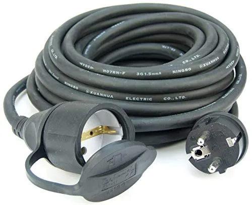 10,0 m Schuko Baustellen-Verlängerungskabel IP44 H07RN-F 3G1,5, schwarz (für den Außenbereich und den Einsatz auf Baustellen) (1, 10 m Verlängerungskabel IP 44) 1 x