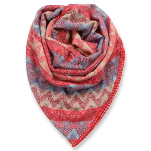 malito - Damen XXL Schal gemustert - weicher Dreiecksschal - langer Winterschal aus Viskose-Baumwolle - Stola Überwurf mehrfarbig S608 - (Rot)