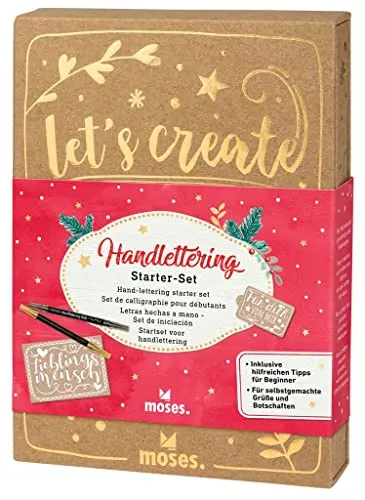 Handlettering Starter-Set | 2 Stifte in schwarz und Gold | 3 Motivkarten und 6 Geschenkanhänger