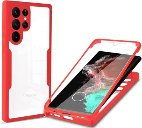 Grad Hülle Kompatibel mit Samsung Galaxy S23 Ultra | Handyhülle mit eingebautem Displayschutz für Galaxy S23 Ultra | Rot 360