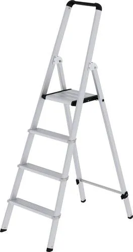 MUNK Aluminium-Stufenstehleiter ML - Einseitig begehbar mit 4 Stufen - Leitern mit ergonomischen Leiterholmen und rutschsicheren Füßen für hohe Standsicherheit. Ideal für den täglichen Einsatz mit integrierter Ablageschale.