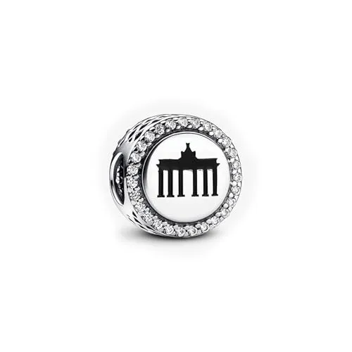 PANDORA Moments Charm Berliner Bär und Brandenburger Tor aus Sterling Silber mit Zirkonia, Kompatibel Moments Armbändern, 792016CZ_E037